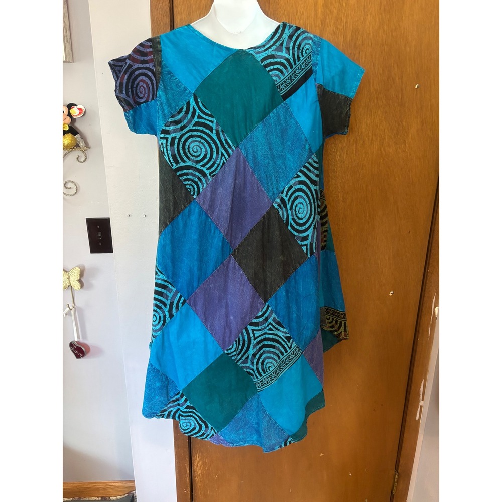 Sacred Threads Patchwork Boho Dress Turquoise Pur… - image 2